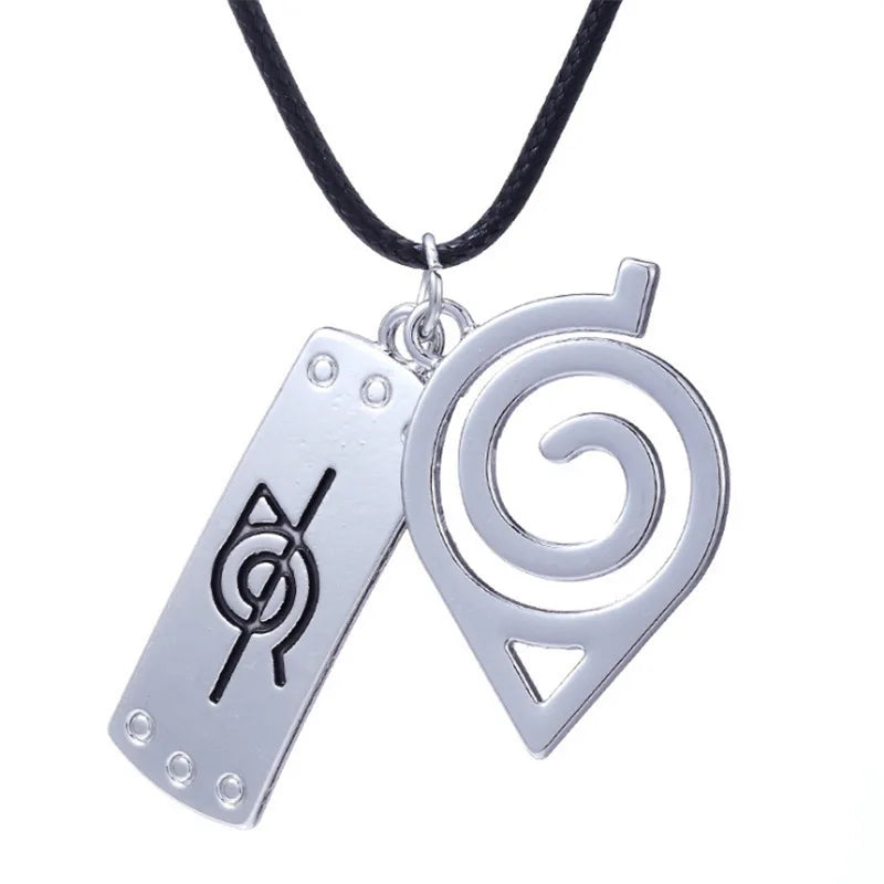 Collier pendentif NARUTO : logo creux en acier inoxydable couleur argent, chaîne longue, accessoire de mode pour hommes et femmes