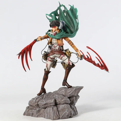 31-36cm Figurine Attack on Titan | Figurine représentant Levi & Mikasa Ackerman de l'anime Attack on Titan. Modèle idéal pour les fans et collectionneurs, parfait pour la décoration ou comme cadeau