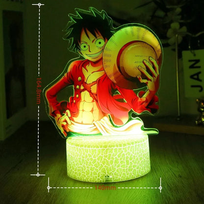 Figurine 3D en acrylique de Luffy et Zoro de One Piece, équipée de LED multicolores. Idéale pour ajouter une touche d'animation à votre décoration avec des effets lumineux impressionnants !