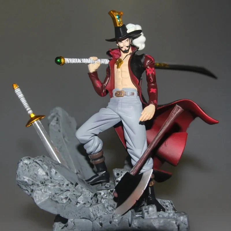 15cm Figurine One Piece | Dracule Mihawk de One Piece, membre de la Cross Guild, avec un support décoratif. Idéale pour les collectionneurs, parfait pour décorer un espace dédié à l'univers de One Piece