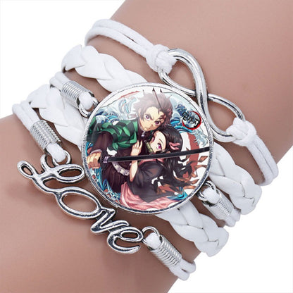 Bracelet Tressé Demon Slayer | Bracelet tressé inspiré de Demon Slayer, représentant les personnages emblématiques de l'anime. Parfait pour les couples et les fans, ce bracelet style Harajuku est un excellent accessoire cosplay ou bijou de tous les jours