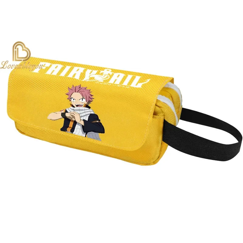 Fairy Tail Large Capacity Pencil Case Canvas School Pen Case Zipper Double Layered Supplies Box Pouch Stationery Toys Gift