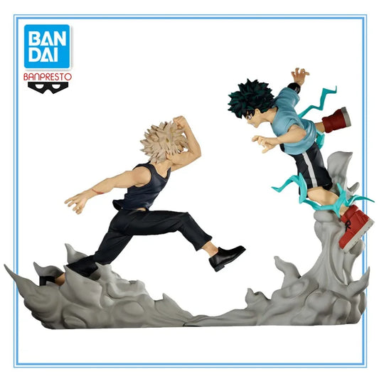 23cm Figurines BANDAI My Hero Academia | Figurines en PVC haute qualité représentant Bakugo Katsuki et Midoriya Izuku en mode combat. Parfaites pour les fans de l'anime et les collectionneurs