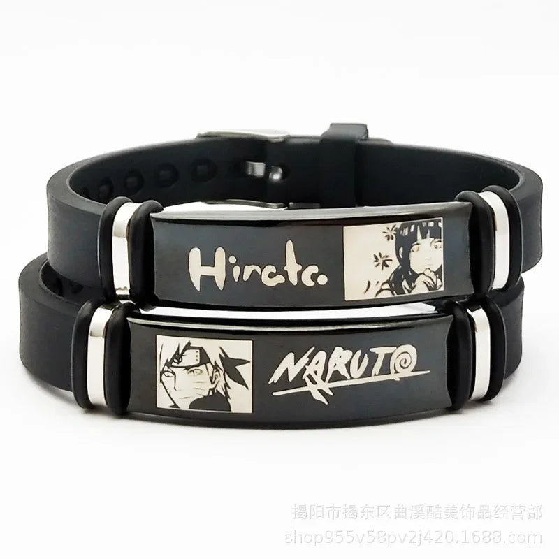 Bracelet en silicone Naruto avec bande en métal gravé : accessoire élégant et personnalisé, parfait pour ajouter une touche unique à votre style