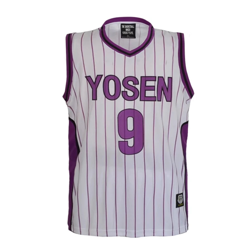 Kuroko no Basket Cosplay | Uniforme escolar de Yosen: conjunto de camisetas número 9 o número 12 de Murasakibara Atsushi y Tatsuya Himuro. Incluye camiseta deportiva y pantalón corto. Perfecto para cosplay, fanáticos del anime o actividades deportivas.