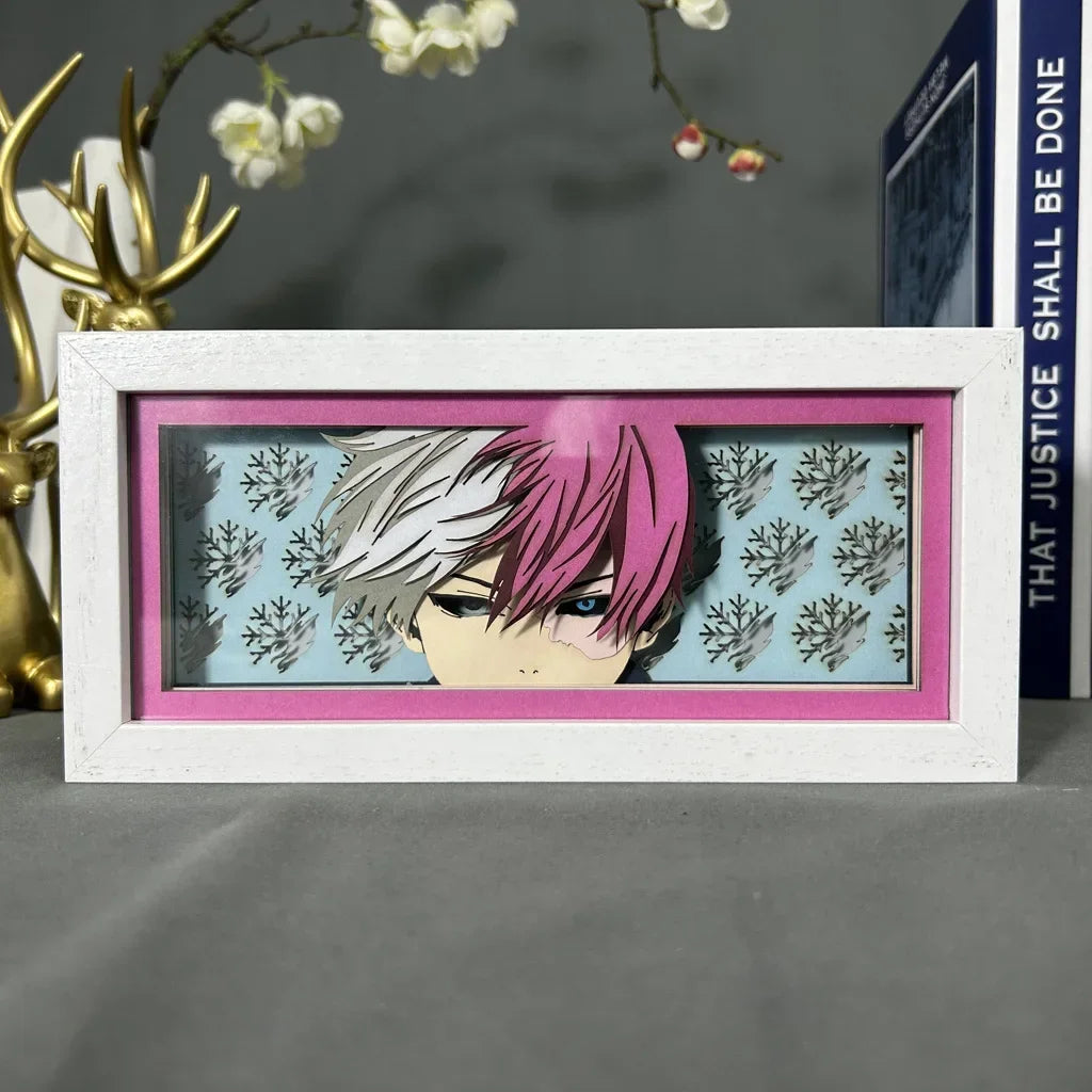 Cadre Lumineux LED 3D MY HERO ACADEMIA représentant Shoto Todoroki, découpe en papier, parfaite pour la décoration de chambre ou comme cadeau d'anniversaire pour les fans de l'anime