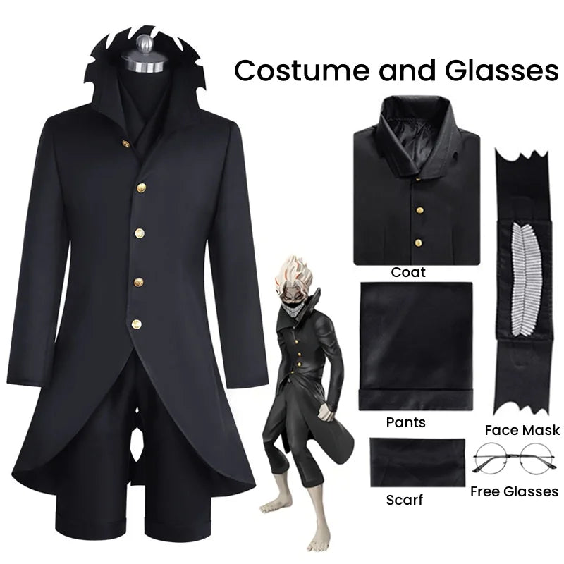 Cosplay DAN DA DAN de Ken Takakura (Okarun) -  Uniforme noir, perruque et masque facial et lunettes emblématiques. Idéal pour cosplay et fans de Dandadan