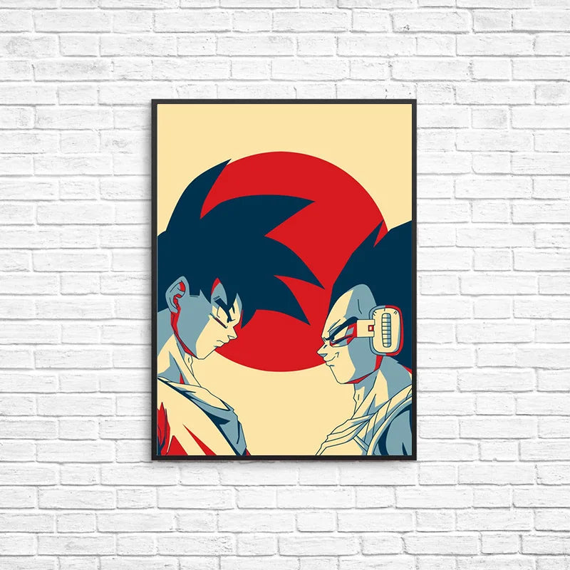 Poster classique Dragon Ball Z avec Vegeta et Goku. Impression sur toile vintage, parfait pour une décoration esthétique et pour offrir en cadeau